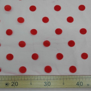 Фатин в горошек пастельно красный 20L
