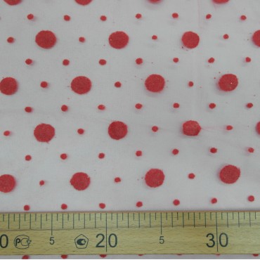 Фатин с горошками пастельный красный 20L