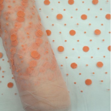 Фатин с горошками пудрово персиковый цвет 7L