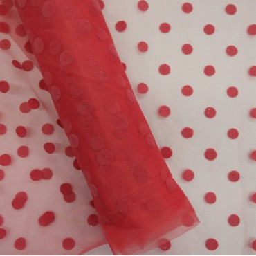 Фатин в горошек пастельно красный 20L