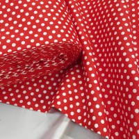 Бязь набивная красного цвета в белый горох