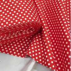 Бязь набивная красного цвета в белый горох