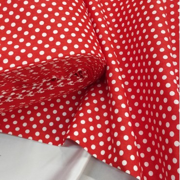 Бязь набивная красного цвета в белый горох