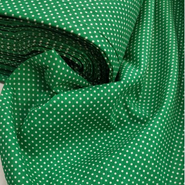Бязь набивная зеленого цвета в белый горошек