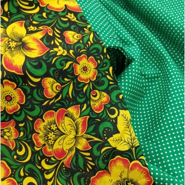 Бязь набивная зеленого цвета в белый горошек