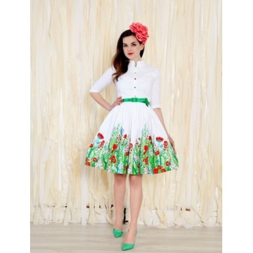 Атлас стрейч - Маки на зеленом