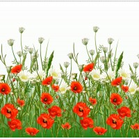 Атлас стрейч - Маки на зеленом