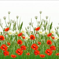 Атлас стрейч - Маки на зеленом