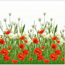 Атлас стрейч - Маки на зеленом