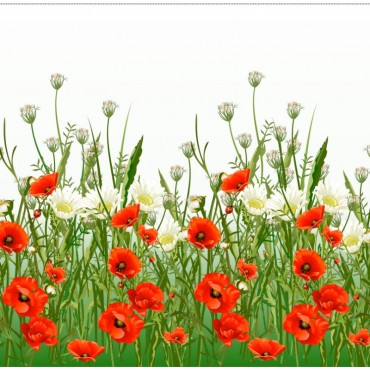 Атлас стрейч - Маки на зеленом