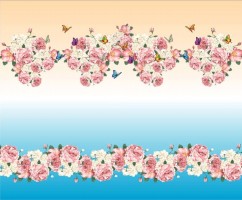 Стрейч атлас с принтом Розовый сад