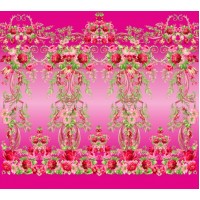 Стрейч атлас с принтом Королевский Сад розовый фон