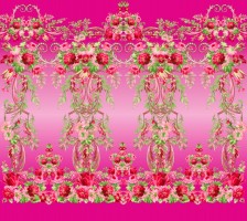 Стрейч атлас с принтом Королевский Сад розовый фон