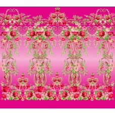 Стрейч атлас с принтом Королевский Сад розовый фон