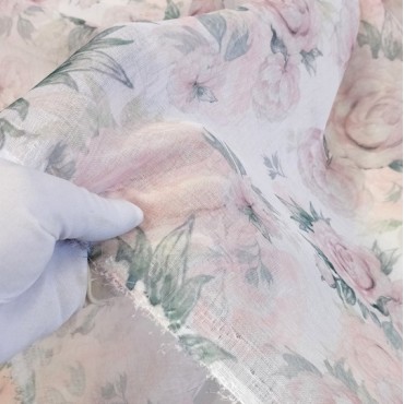 Органза Тори матовая с принтом акварельные пионы