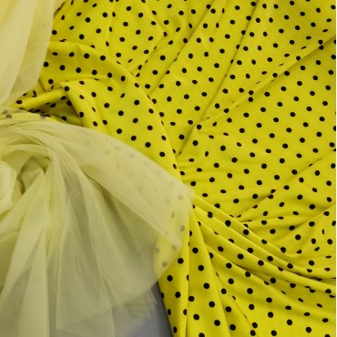 Армани шелк стрейч жёлтый черные горошки