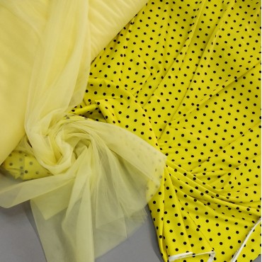 Армани шелк стрейч жёлтый черные горошки