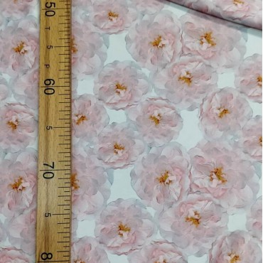 Атлас стрейч Linda с пионами