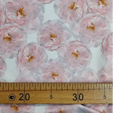 Атлас стрейч Linda с пионами