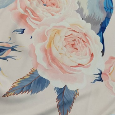 Атлас стрейч Linda с нежным цветочным принтом