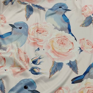 Атлас стрейч Linda с нежным цветочным принтом