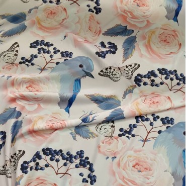 Атлас стрейч Linda в цветочный принт