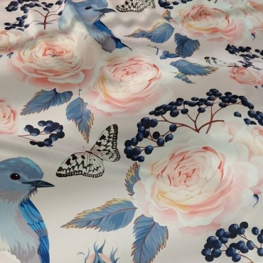 Атлас стрейч Linda в цветочный принт