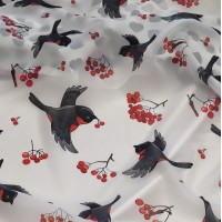 Органза матовая Виола с принтом Снегири