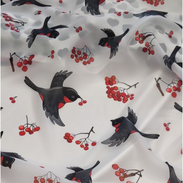 Органза матовая Виола с принтом Снегири