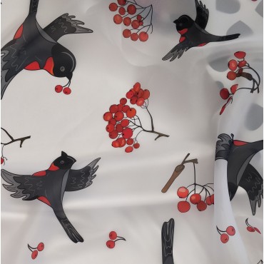 Органза матовая Виола с принтом Снегири