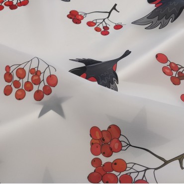 Органза матовая Виола с принтом Снегири