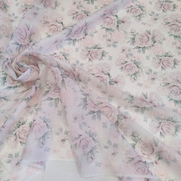 Органза матовая Виола с принтом акварельные пионы
