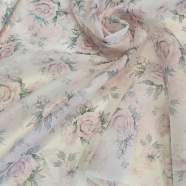 Органза матовая Виола с принтом акварельные пионы