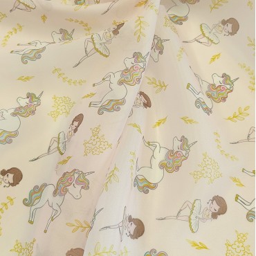 Органза матовая Виола с балериной и единорогом