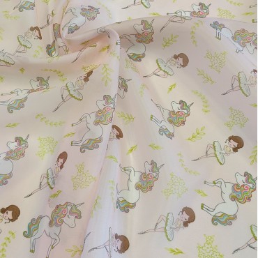 Органза матовая Виола с балериной и единорогом