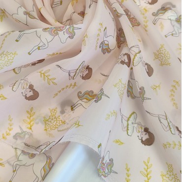 Органза матовая Виола с балериной и единорогом