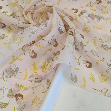 Органза матовая Виола с балериной и единорогом