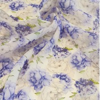 Органза матовая Виола с бело-голубыми Пионами