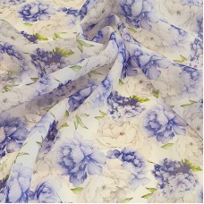 Органза матовая Виола с бело-голубыми Пионами