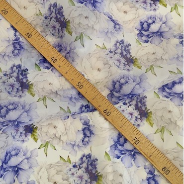 Органза матовая Виола с бело-голубыми Пионами