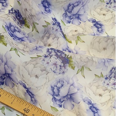 Органза матовая Виола с бело-голубыми Пионами