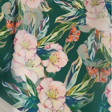 Органза матовая Виола с тропическим принтом