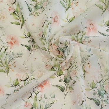 Органза матовая Виола с цветочным принтом розы