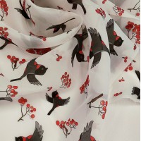 Органза матовая Виола с принтом Снегири V1
