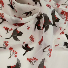 Органза матовая Виола с принтом Снегири V1
