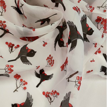 Органза матовая Виола с принтом Снегири V1