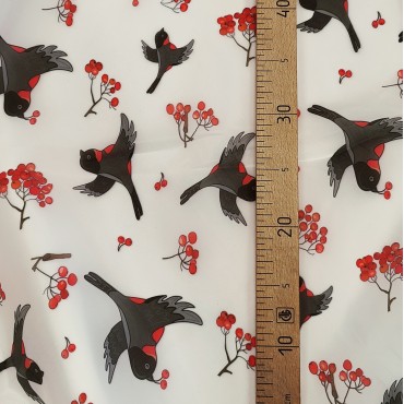 Органза матовая Виола с принтом Снегири V1