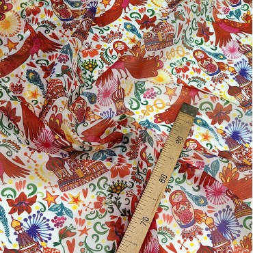 Органза матовая Виола с принтом символы Москвы