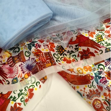 Органза матовая Виола с принтом символы Москвы