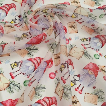 Органза матовая Виола с рождественскими гномами